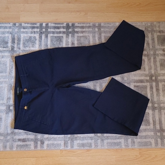 Lauren Ralph Lauren US 12 Navy Blue Cotton Blend Pants - Picture 1 of 6